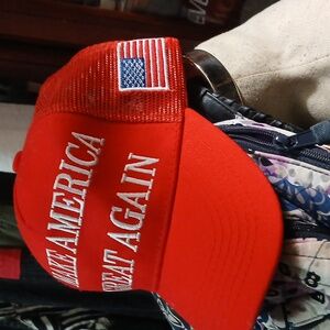Make America GREAT AGAIN RED BASEBALL HAT W 45-47, FLAG , ABD TRUMP.